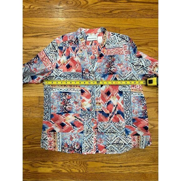 🌼5for$25🌼Alfred Dunner Cotton Pink Blue Patchwork Print Top 3/4 Sleeve - Picture 5 of 8